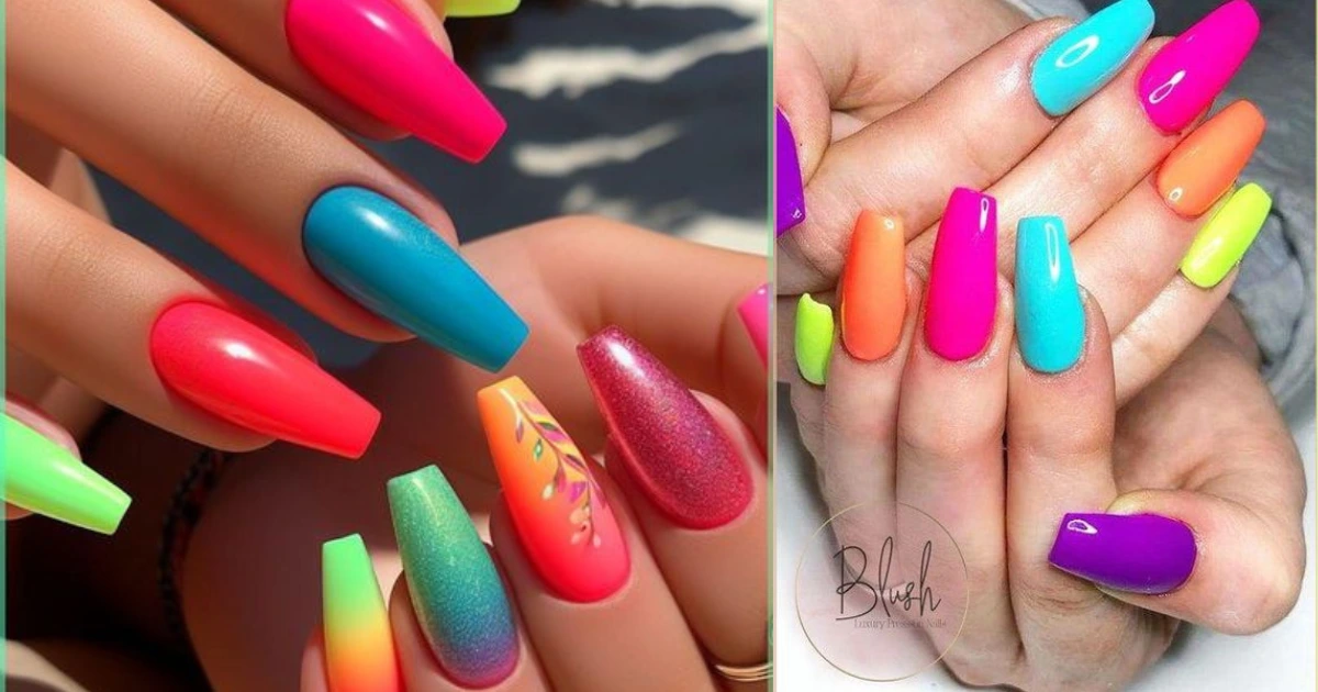 neon bright summer dip nails